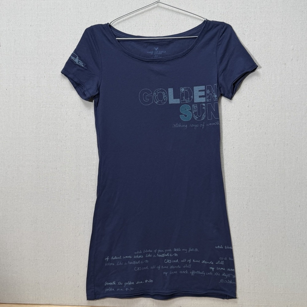 Y2K American Eagle Blue Short Sleeve Graphic T-Shirt Womens Size Medium